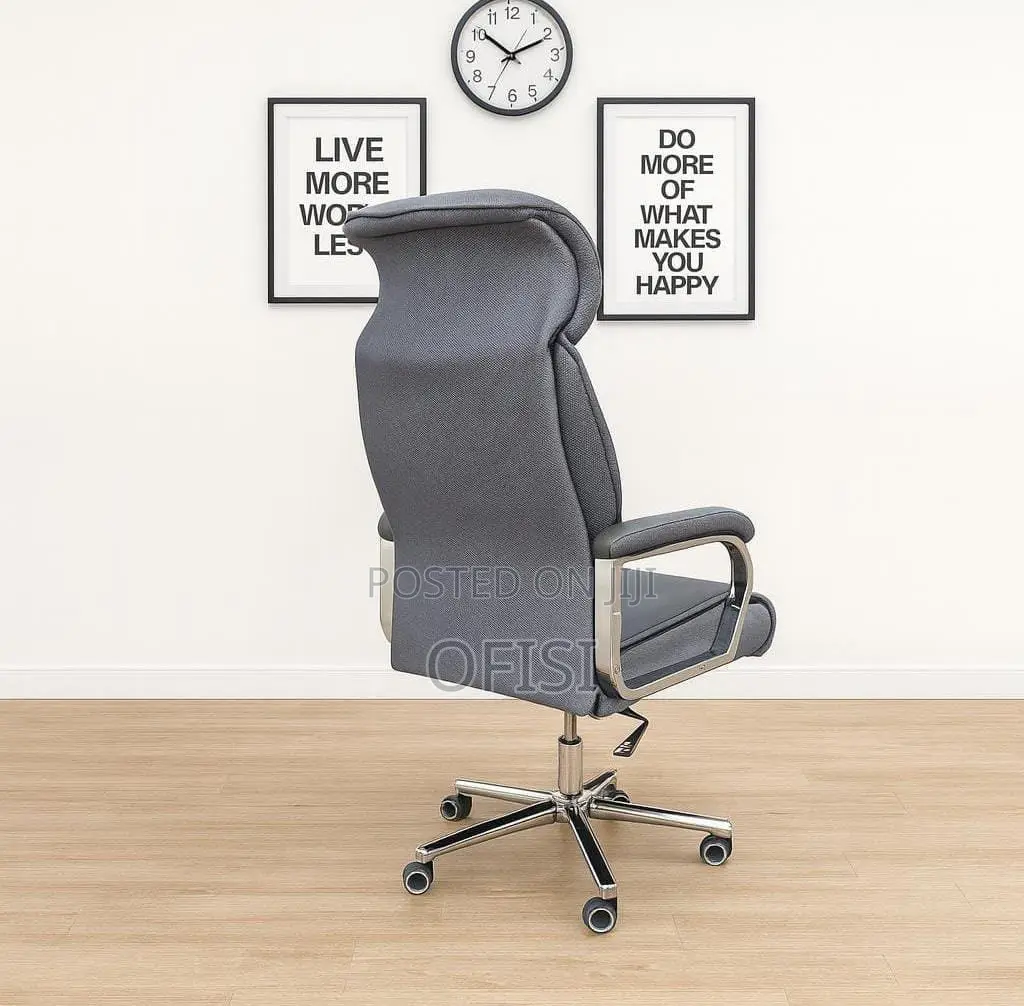Office Chair; Grey Leather High-Back Executive Chair