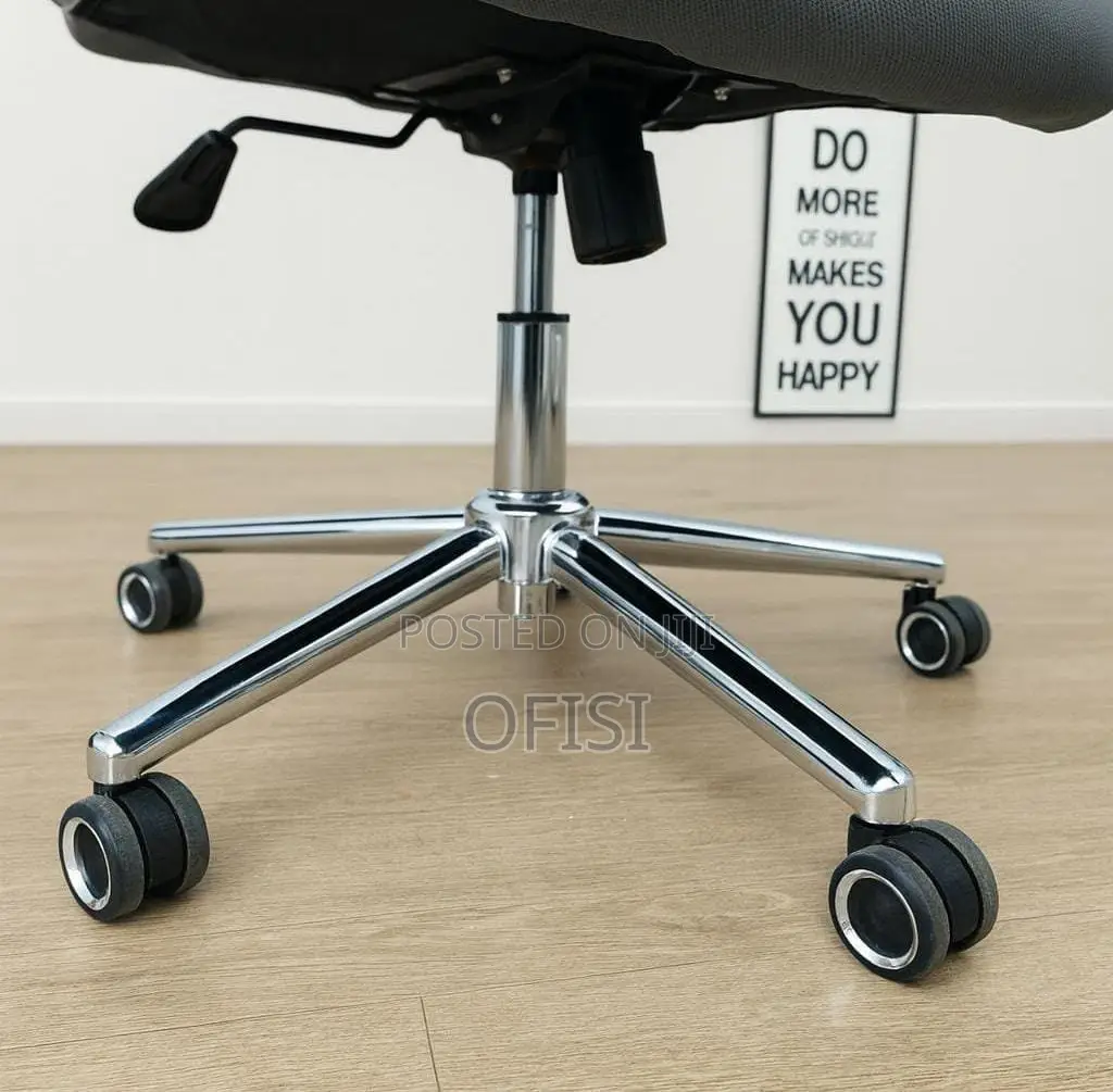 Office Chair; Grey Leather High-Back Executive Chair