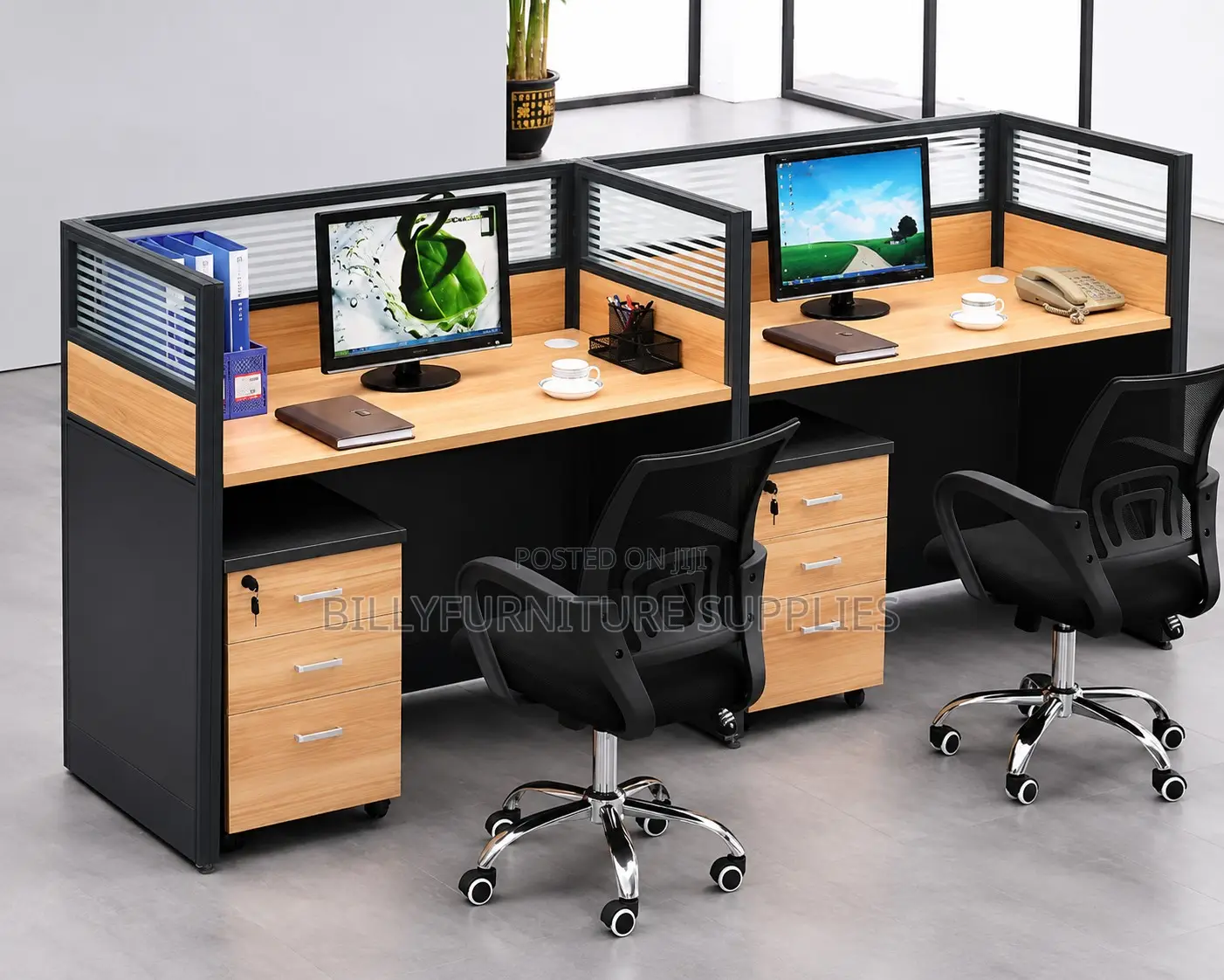 Executive 4-Person Office Desk Workstation With Storage Drawers