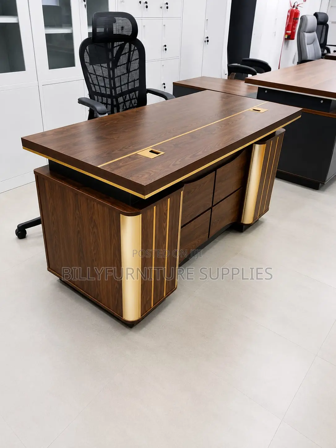 Luxury Executive Office Desk With Finish, Gold Accents