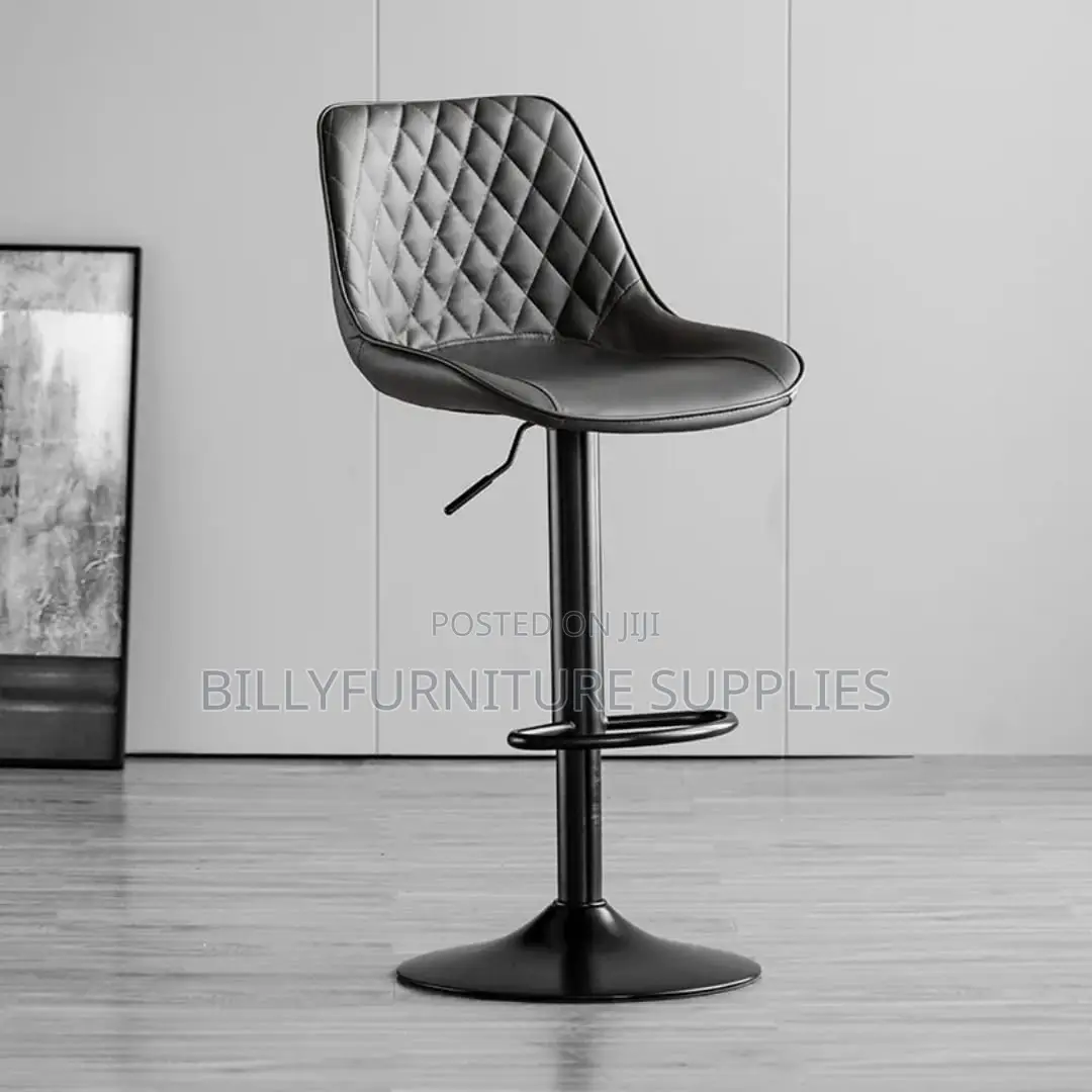 Quilted Leather Bar Stool With Adjustable Height & Footrest