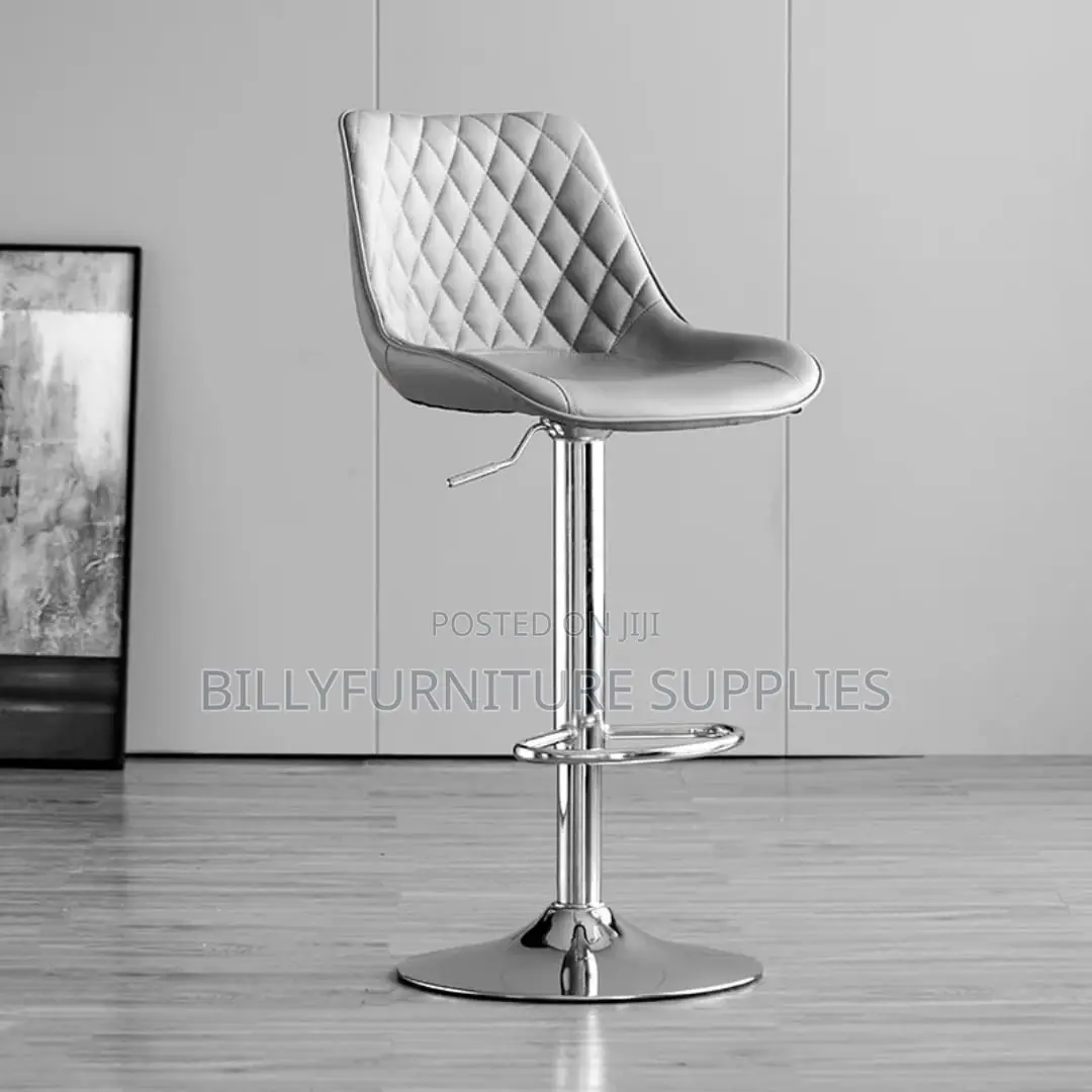 Quilted Leather Bar Stool With Adjustable Height & Footrest