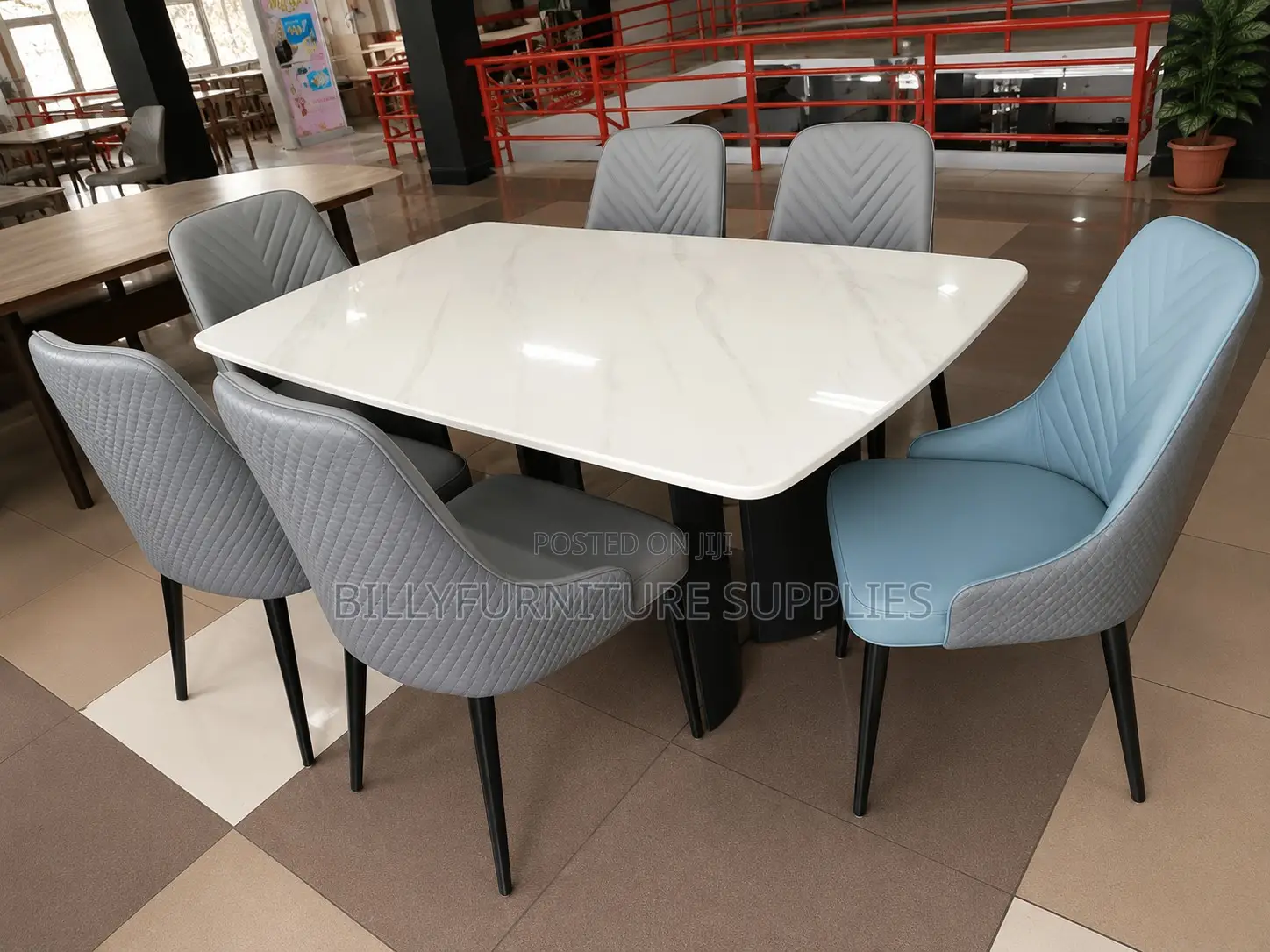 Elegant Marble-Effect Tabletop & Designer Quilted Chair