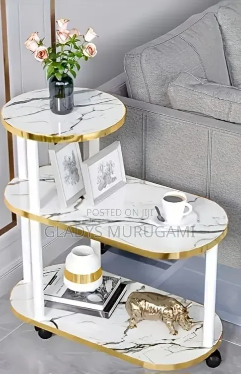 3 Layer 2 Oval Round Top Trolley Rack Table