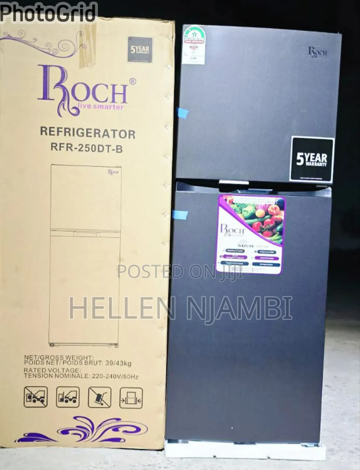 197 Litres Roch RFR-250-dt-b Double Door NO FROST Refrigerator