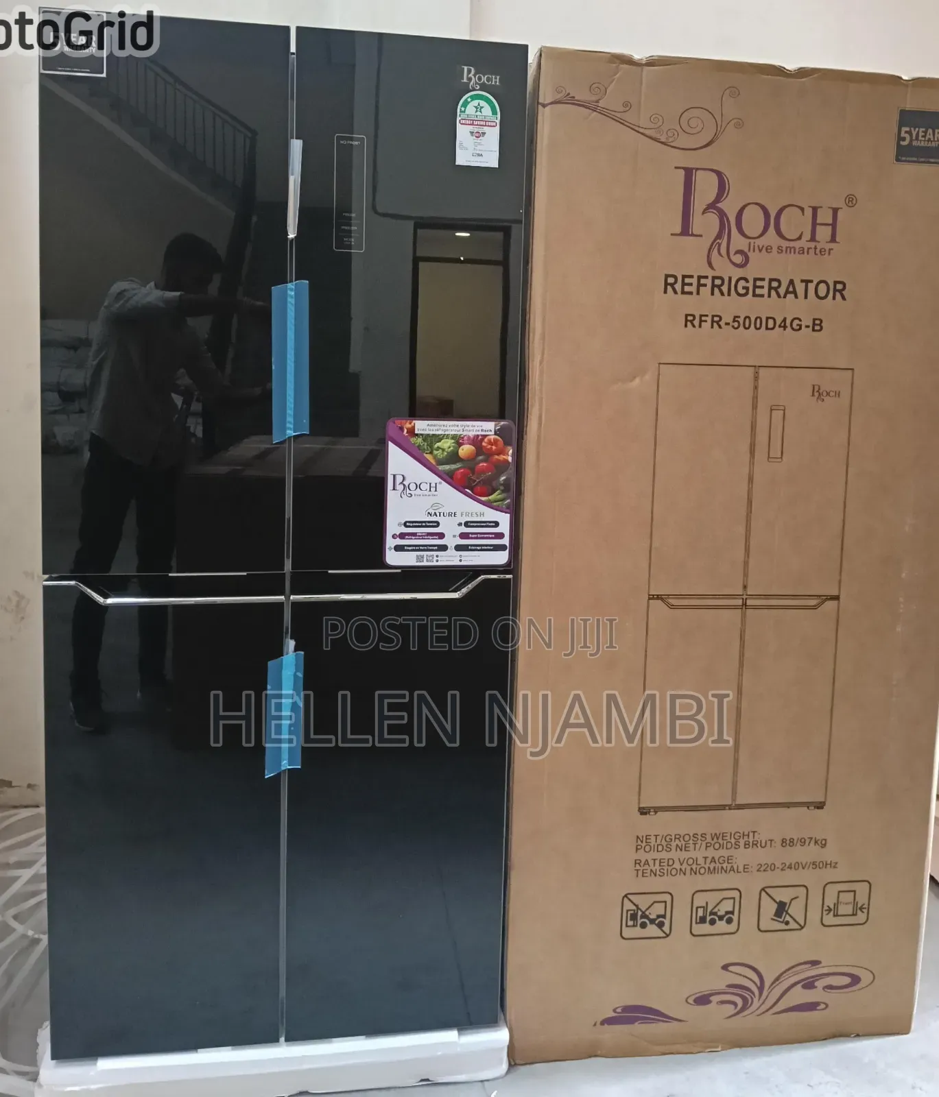 Roch 421 Litres  GLASS FOUR DOOR Refrigerator RFR-500D4G-B