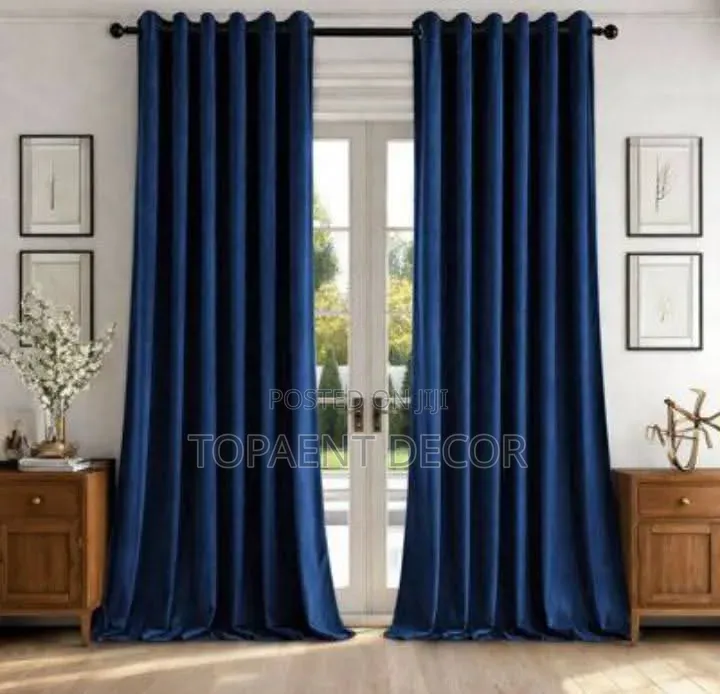 Blue Curtains With Matching Sheers Per Linear Metre