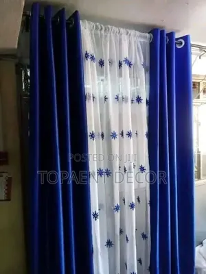 Blue Curtains With Matching Sheers Per Linear Metre