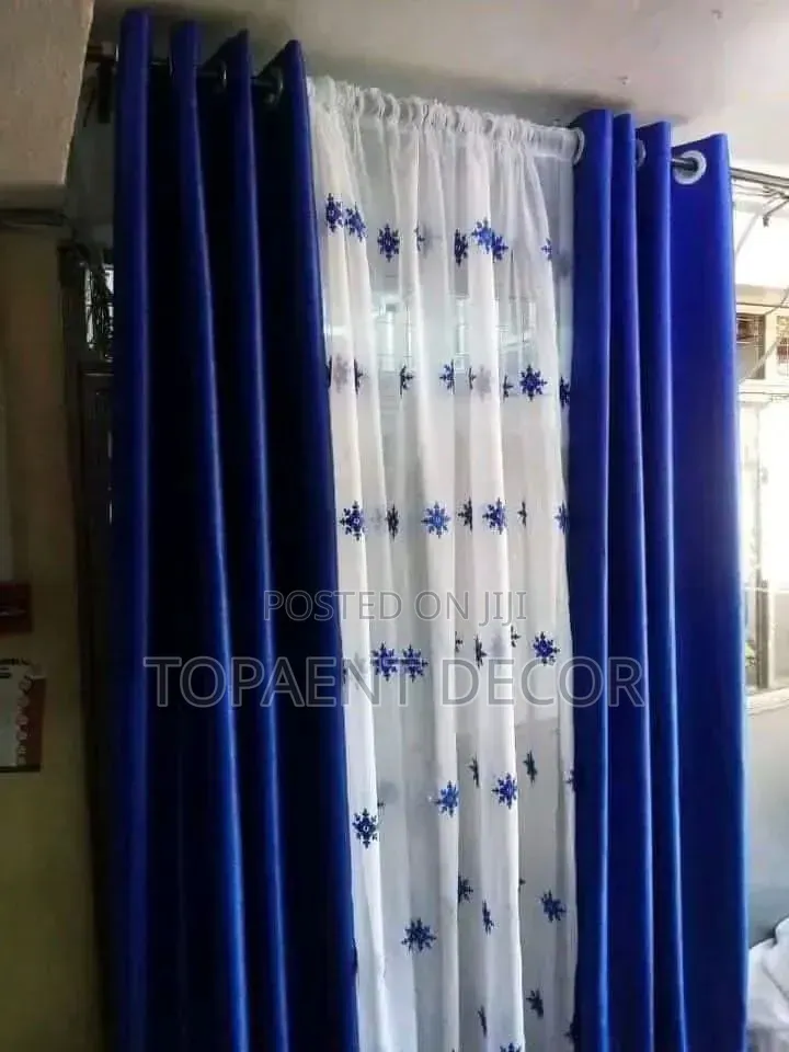 Blue Curtains With Matching Sheers Per Linear Metre