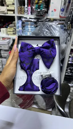 Purple Executive Butterfly Bow Tie Set With Tie, Lapel and Cufflinks