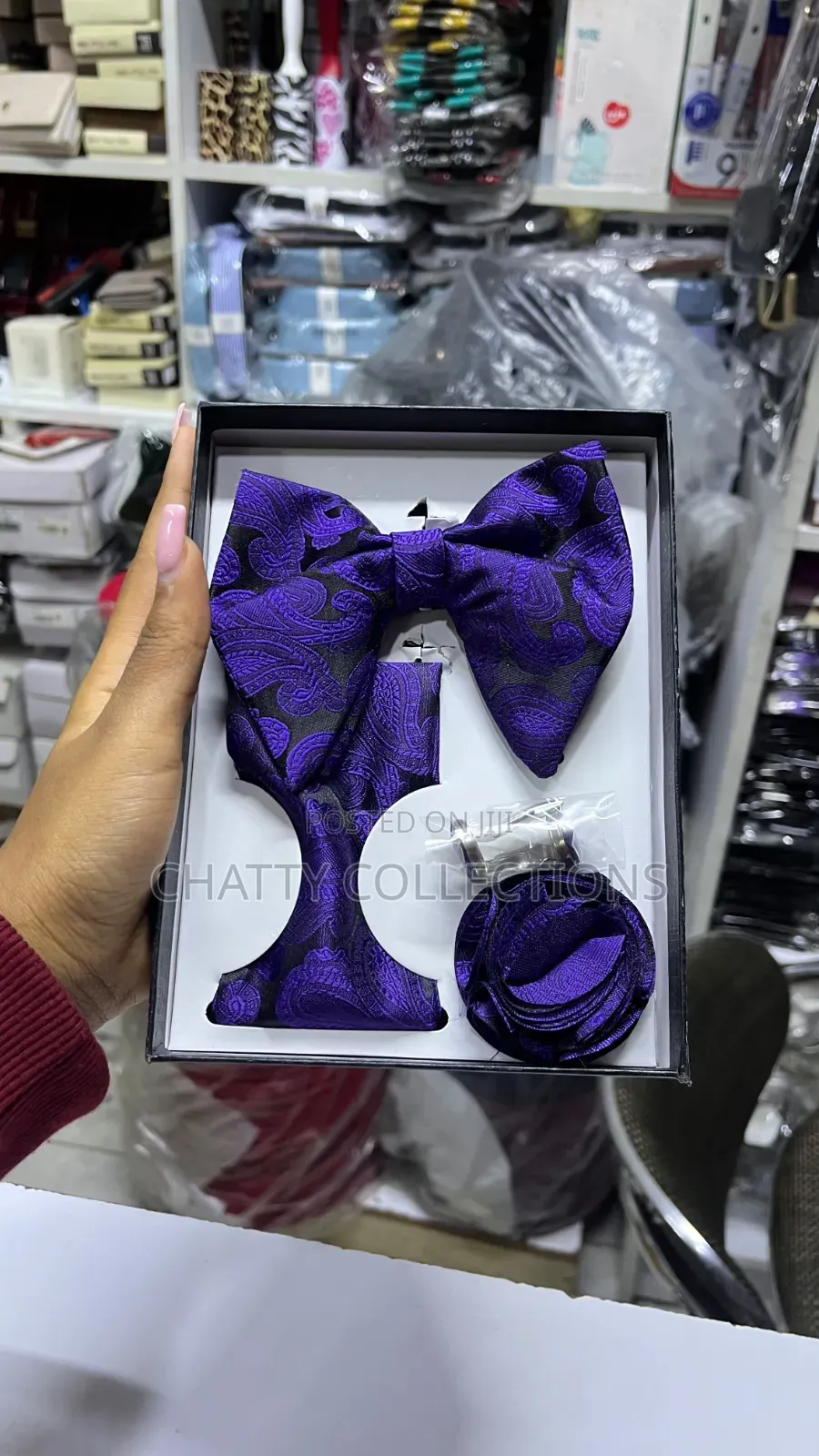 Purple Executive Butterfly Bow Tie Set With Tie, Lapel and Cufflinks