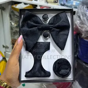 Black  Executive Butterfly Bow Tie Set With Tie, Lapel and Cufflinks