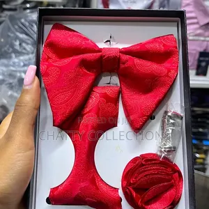 Red  Executive Butterfly Bow Tie Set With Tie, Lapel and Cufflinks