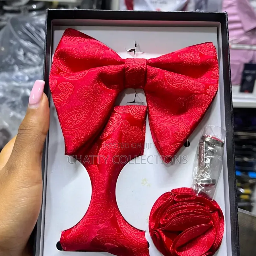 Red  Executive Butterfly Bow Tie Set With Tie, Lapel and Cufflinks