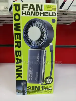 The Remax RS-SF28 2-in-1 Handheld Fan and Power Bank.