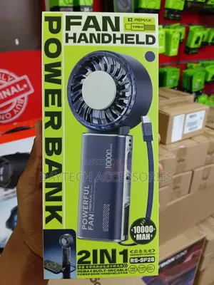 The Remax RS-SF28 2-in-1 Handheld Fan and Power Bank.
