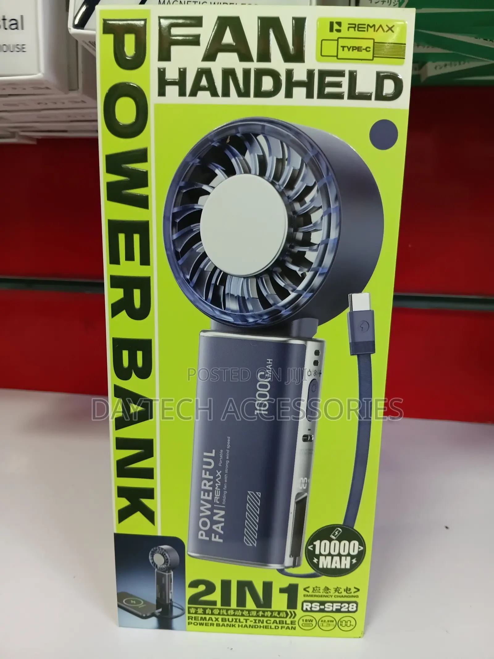 Remax RS SF28 2 in 1 Handheld Fan + Power Bank 10000Mah Fast Charging.