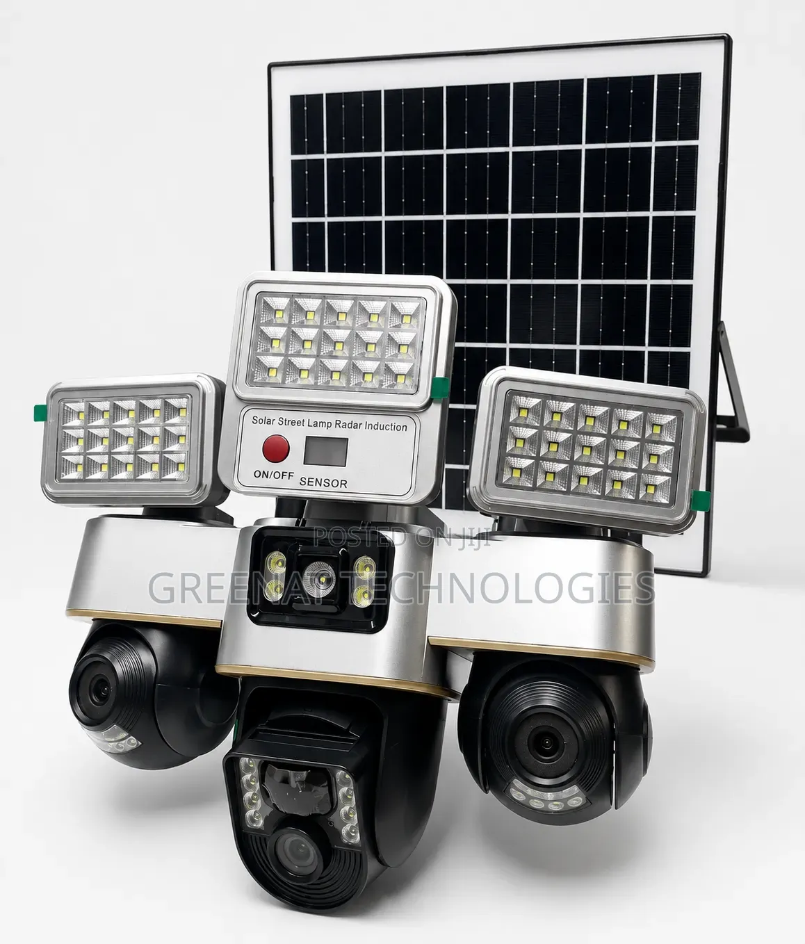 Triple Lens Solar CCTV With Flood Lights 3 Lens 3 Camera +3 LED Lights