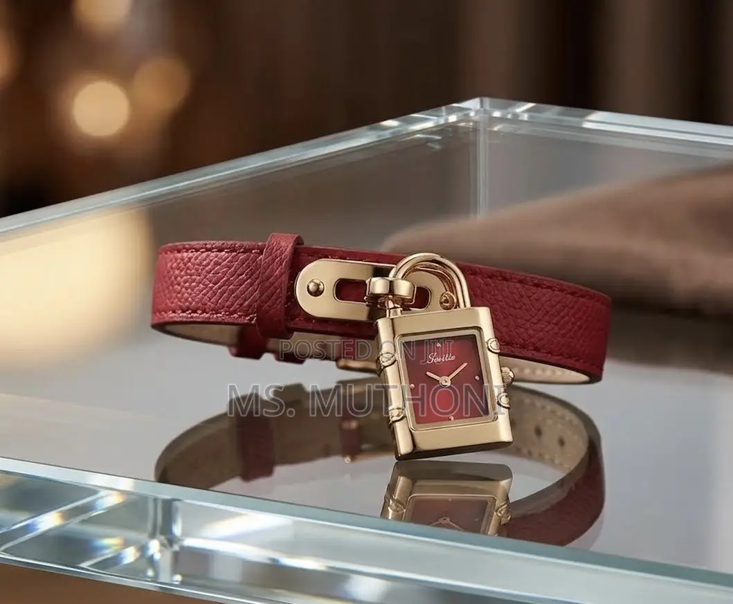 Genuine Leather Lock in Ladies Wrist Watch