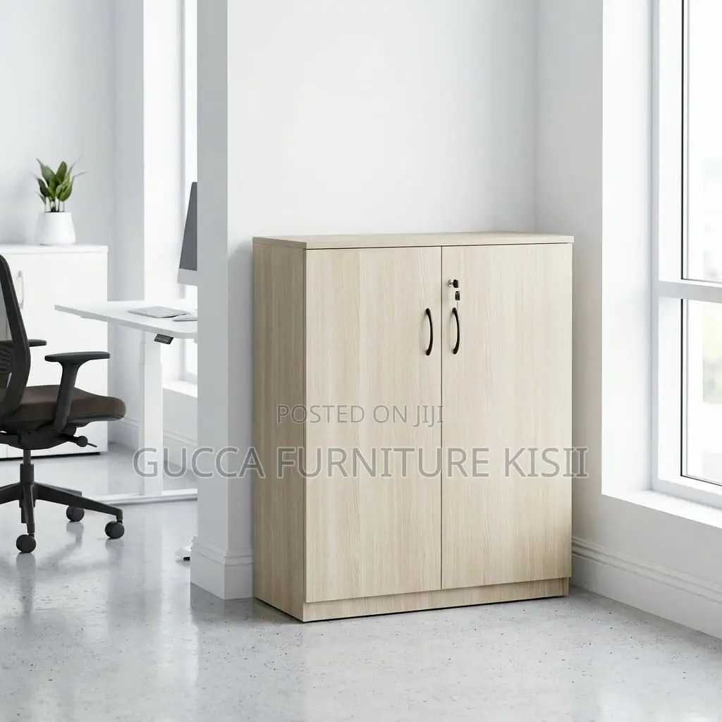 Credenza Cabinet; 2-Door Lockable Swinging Wooden Storage Cabinet