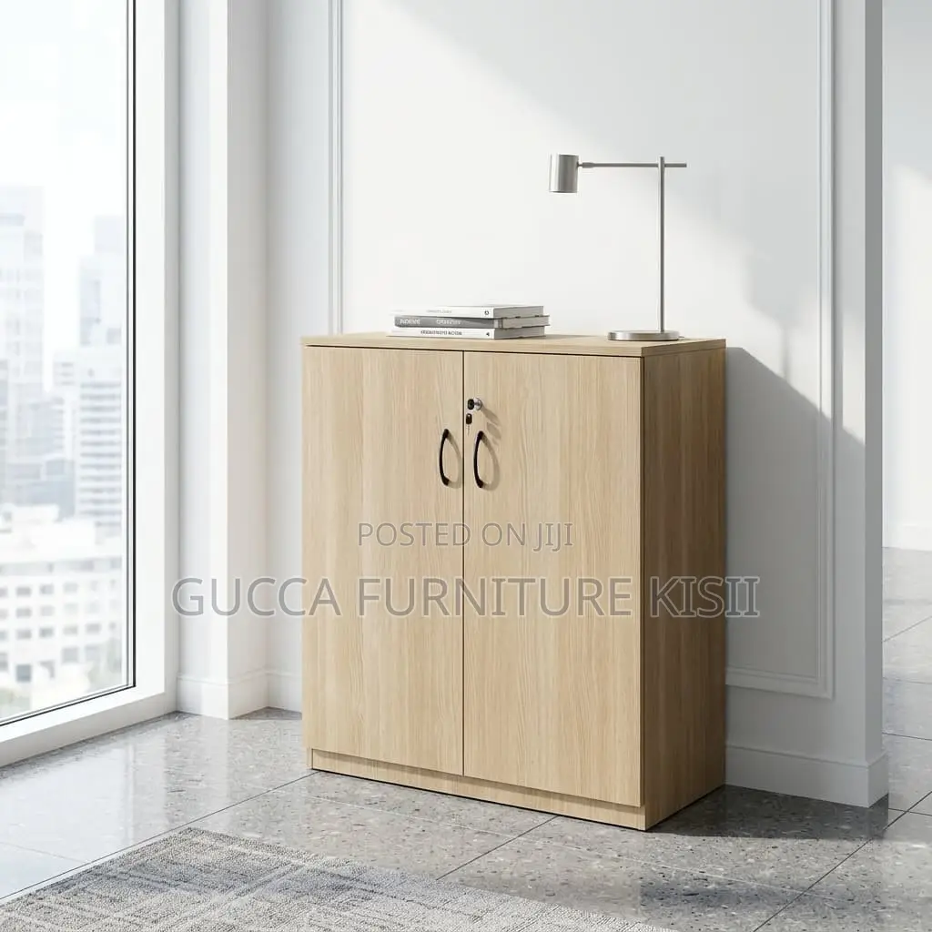 Credenza Cabinet; 2-Door Lockable Swinging Wooden Storage Cabinet