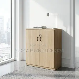 Credenza Cabinet; 2-Door Lockable Swinging Wooden Storage Cabinet