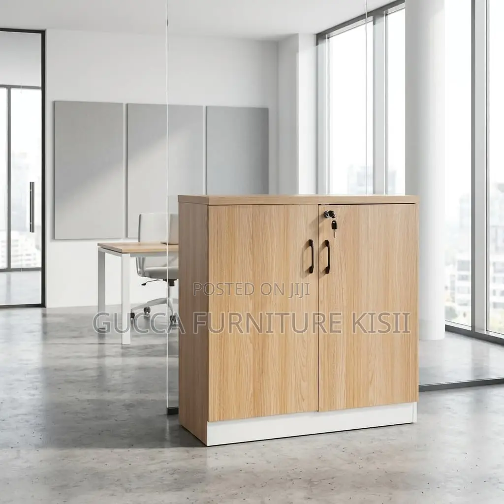 Credenza Cabinet; 2-Door Lockable Swinging Wooden Storage Cabinet