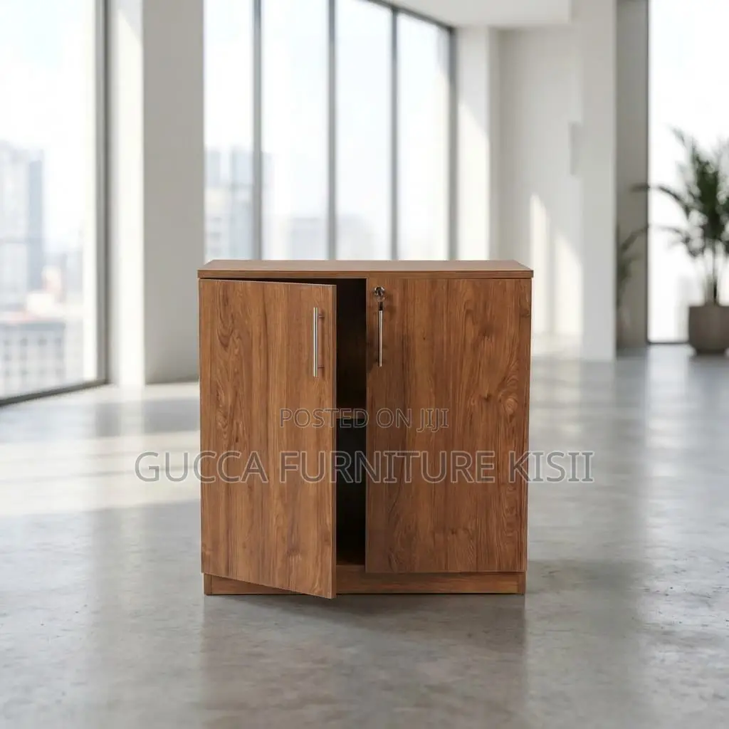 Credenza Cabinet; 2-Door Lockable Swinging Wooden Storage Cabinet
