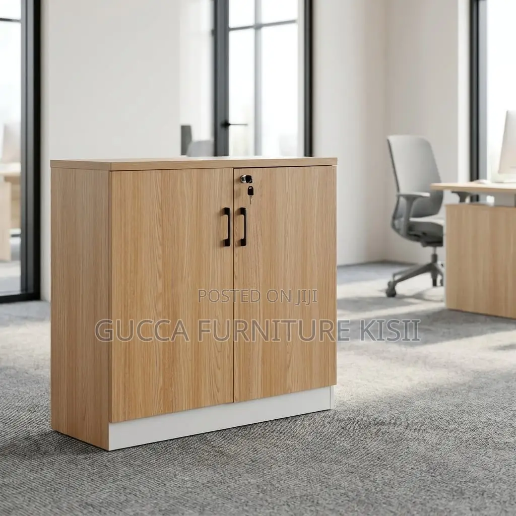 Credenza Cabinet; 2-Door Lockable Swinging Wooden Storage Cabinet