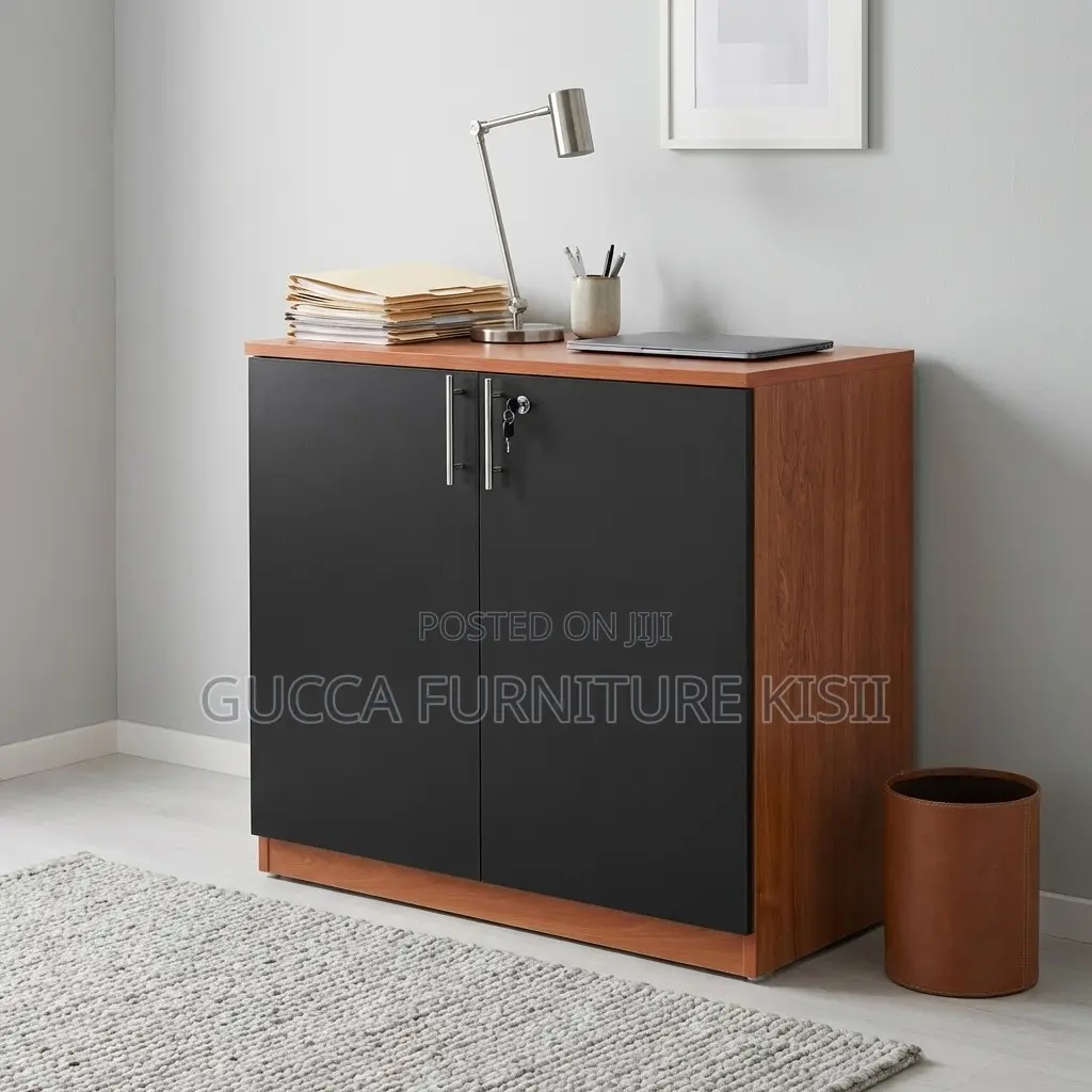 Credenza Cabinet; 2-Door Lockable Swinging Wooden Storage Cabinet