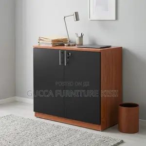 Credenza Cabinet; 2-Door Lockable Swinging Wooden Storage Cabinet