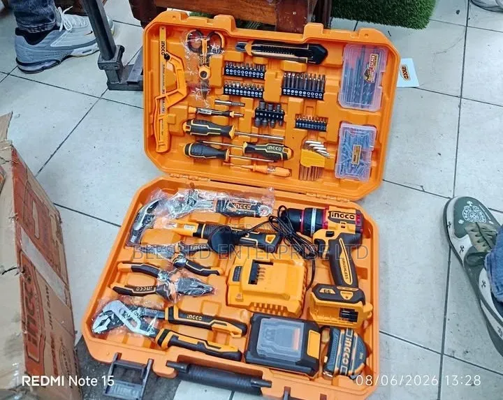New Are 166 Piece Ingco Commercial Brushless Cordless Drill Set Machin