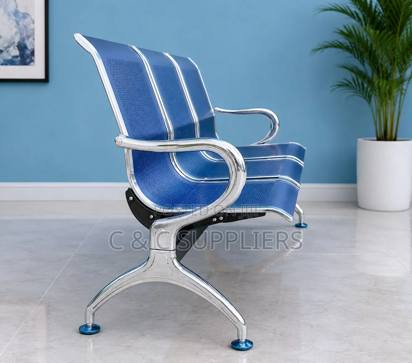 3-Seater Non Padded Hospital Bench.