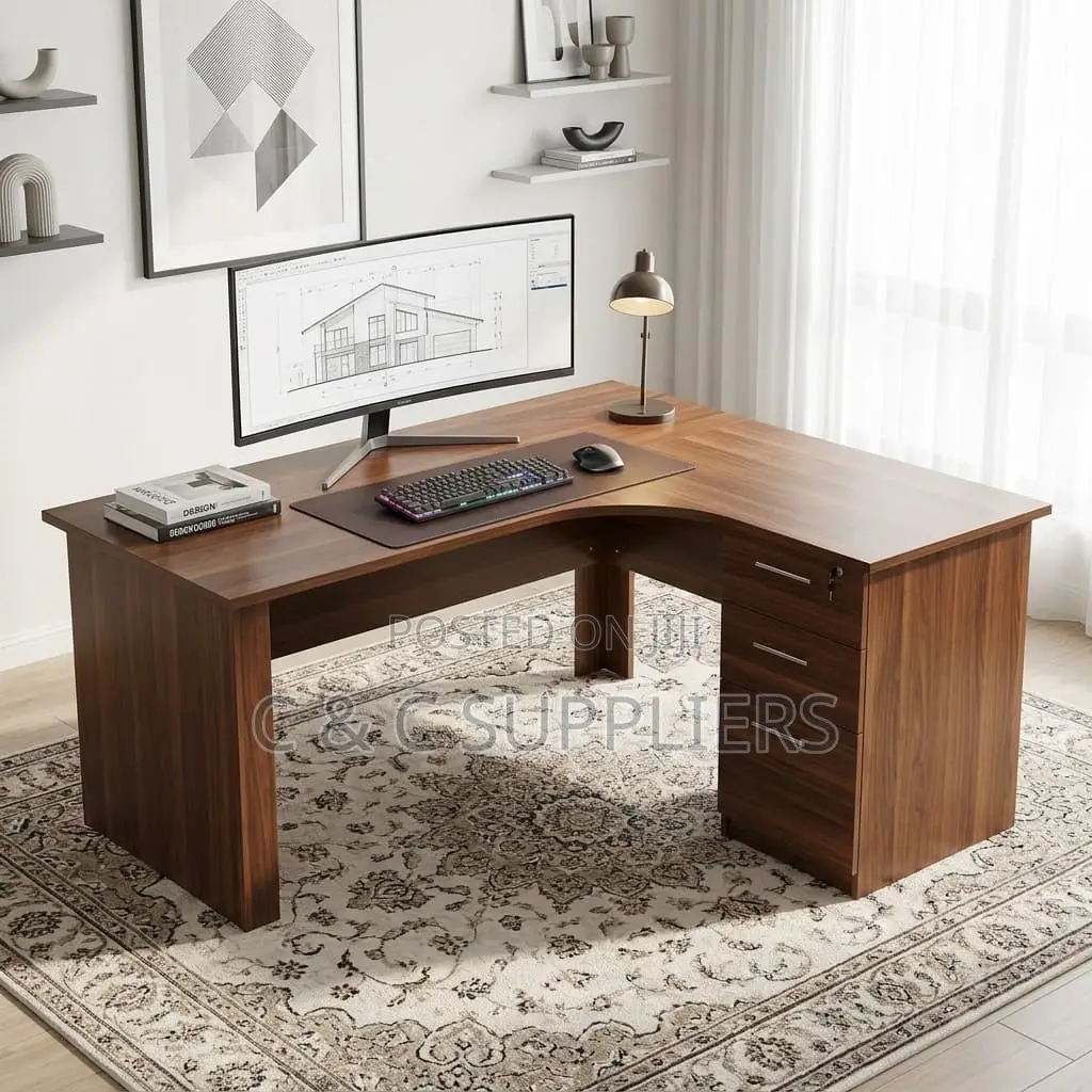 Curved Wooden Brown Generic Desk-1.2m