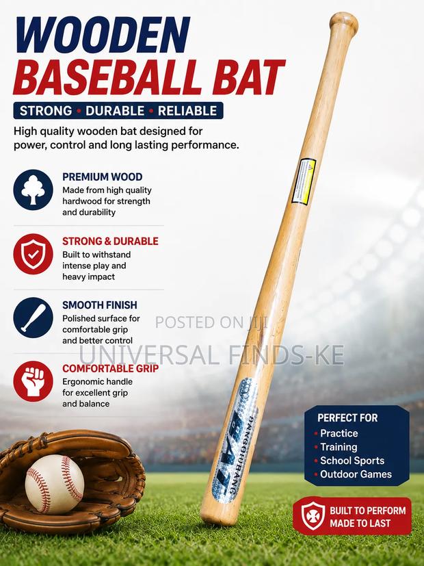Wooden Baseball Bat – Durable Training and Practice Bat - main view