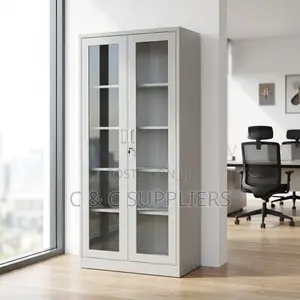 2-Swing Door Full Glass Home Office Cabinet.