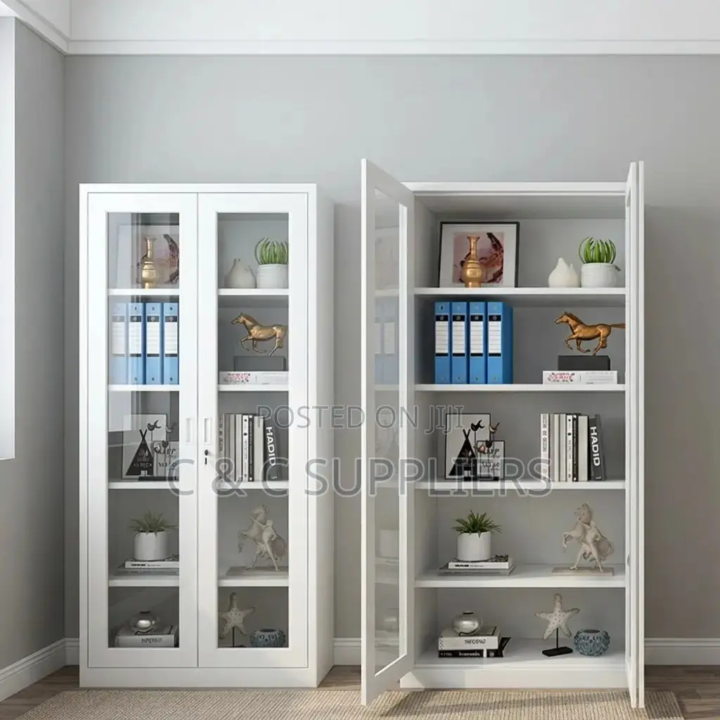2-Swing Door Full Glass Home Office Cabinet.