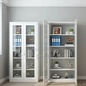 2-Swing Door Full Glass Home Office Cabinet.