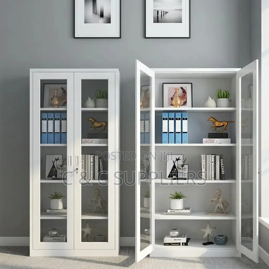 2-Swing Door Full Glass Home Office Cabinet.