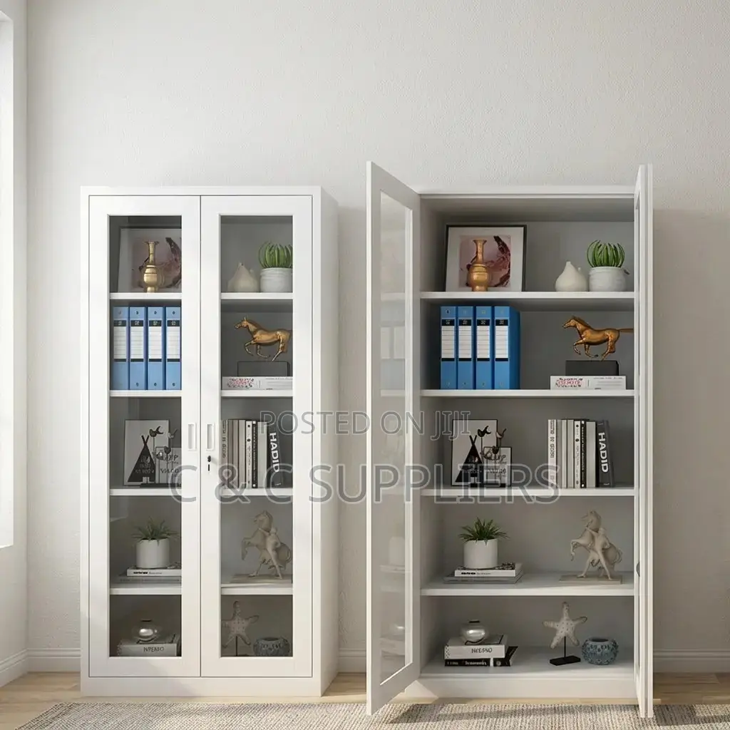 2-Swing Door Full Glass Home Office Cabinet.