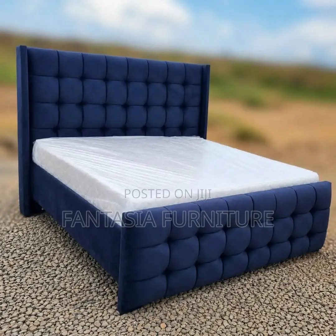 5x6 Navy Grid Tufted Chester Bed: Pay on Delivery