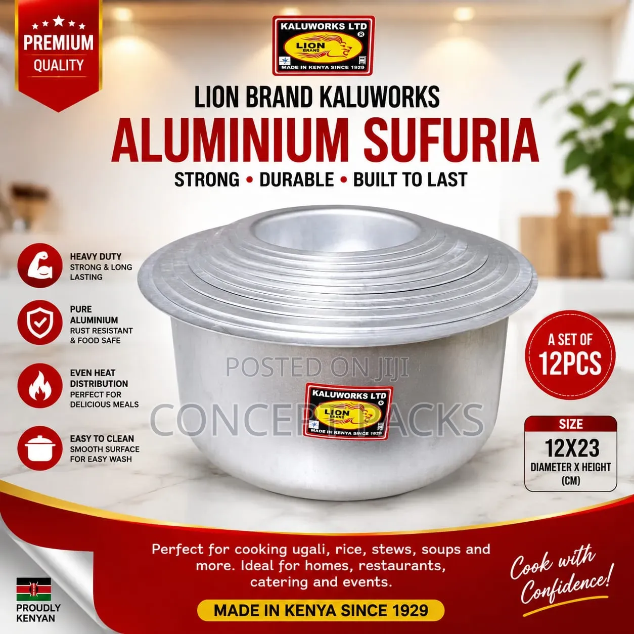 12 Pieces – Lion Brand Kaluworks Sufuria (Deluxe) Size. 12X23