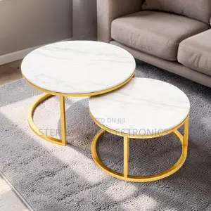 Modern Design 2 in 1 Marble Top Gold Stand Nesting Coffee Table
