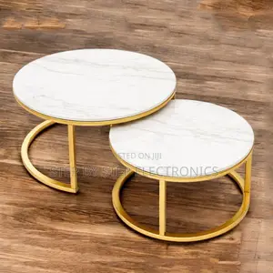 Elegant Style 2 in 1 Marble Top Gold Stand Nesting Coffee Table