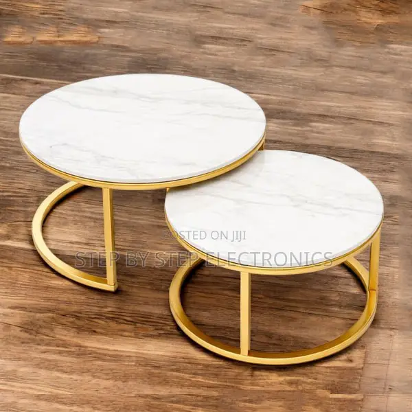 Elegant Style 2 in 1 Marble Top Gold Stand Nesting Coffee Table
