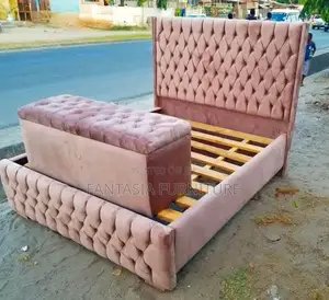 5x6 Pink Diamond Tufted Chester Bed + Storage Bench