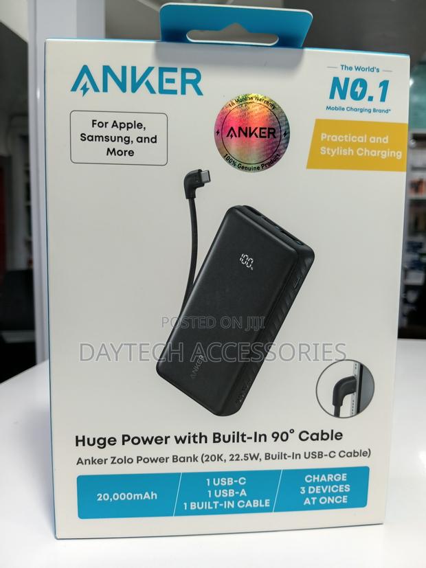 Anker Zolo Power Bank 20000mAh Built-in USB-C Cable 90' - Black - thumbnail 2