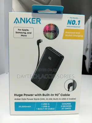 Anker Zolo Power Bank 20000mAh Built-in USB-C Cable 90' - Black