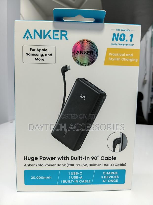 Anker Zolo Power Bank 20000mAh Built-in USB-C Cable 90' - Black - thumbnail 3