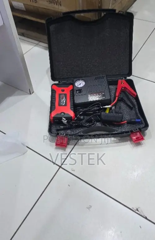 Portable 12V Car Jump Starter Kit With Built-in Air Compressor